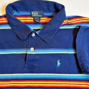 Polo Ralph Lauren Kids XL 20 Striped Short Sleeve Polo Shirt Blue Green Orange